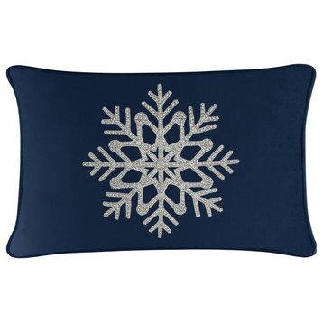 Sparkles Home Rhinestone Snowflake Pillow - 14x20" - Navy Velvet