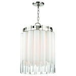 Hudson Valley Lighting - Tyrell 4 Light Pendant, Polished Nickel Finish, Opal White, Clear Glass - Each glass tube in our Tyrell family is purposely imperfect, opal toward the top before raggedly giving way to perfect clarity by the base. Outer gloss gives them sheen, making for a mysterious and alluring diffusion effect as light comes blushing through from candelabra bulbs set perpendicular to each layer of glass tubes. Tyrell adds a 21st-century touch to a Modernist classic.