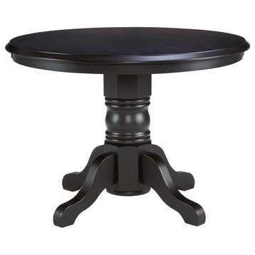 Classic Dining Table, Hardwood Frame With Pedestal Base & Round Top, Black