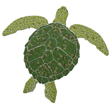 Sea Turtle 2 Ceramic Swimming Pool Mosaic 12"x11", Green