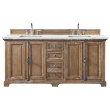 Providence 72" Double Vanity Cabinet, Driftwood, Ethereal Noctis Quartz Top