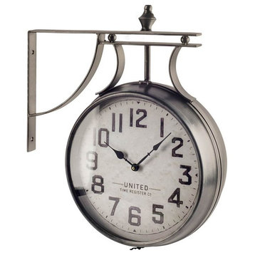 Lindsay Silver Metal Double-Sided 20" Round Wall Clock