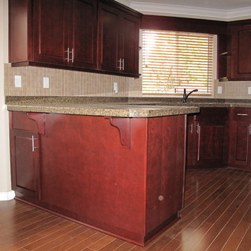 Modern Kitchen Remodel Done In a Cherry Veneer and Burgundy Stain