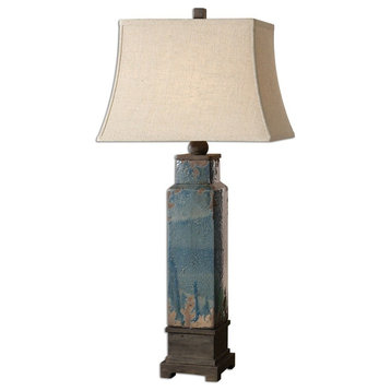 Distressed Antique Blue Ceramic Table Lamp