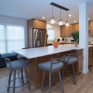 Modern Wood Kitchen Remodel | Open-Concept Layout & Large Quartz Island