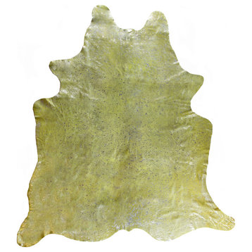 6'x7' Scotland Cowhide Rug, Lime and Silver