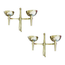 Marc Du Plantier, Important Wall Sconces, Newly Polished Solid Brass, Pair - Wall Sconces