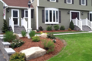Small elegant concrete straight staircase photo in Boston with concrete risers