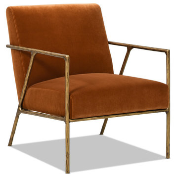 Aerin 24.5" Hammered Brass Accent Arm Chair, Burnt Orange
