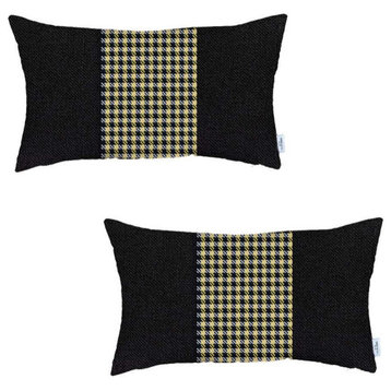 Set of 2 Yellow Mid Houndstooth Lumbar Pillow Covers