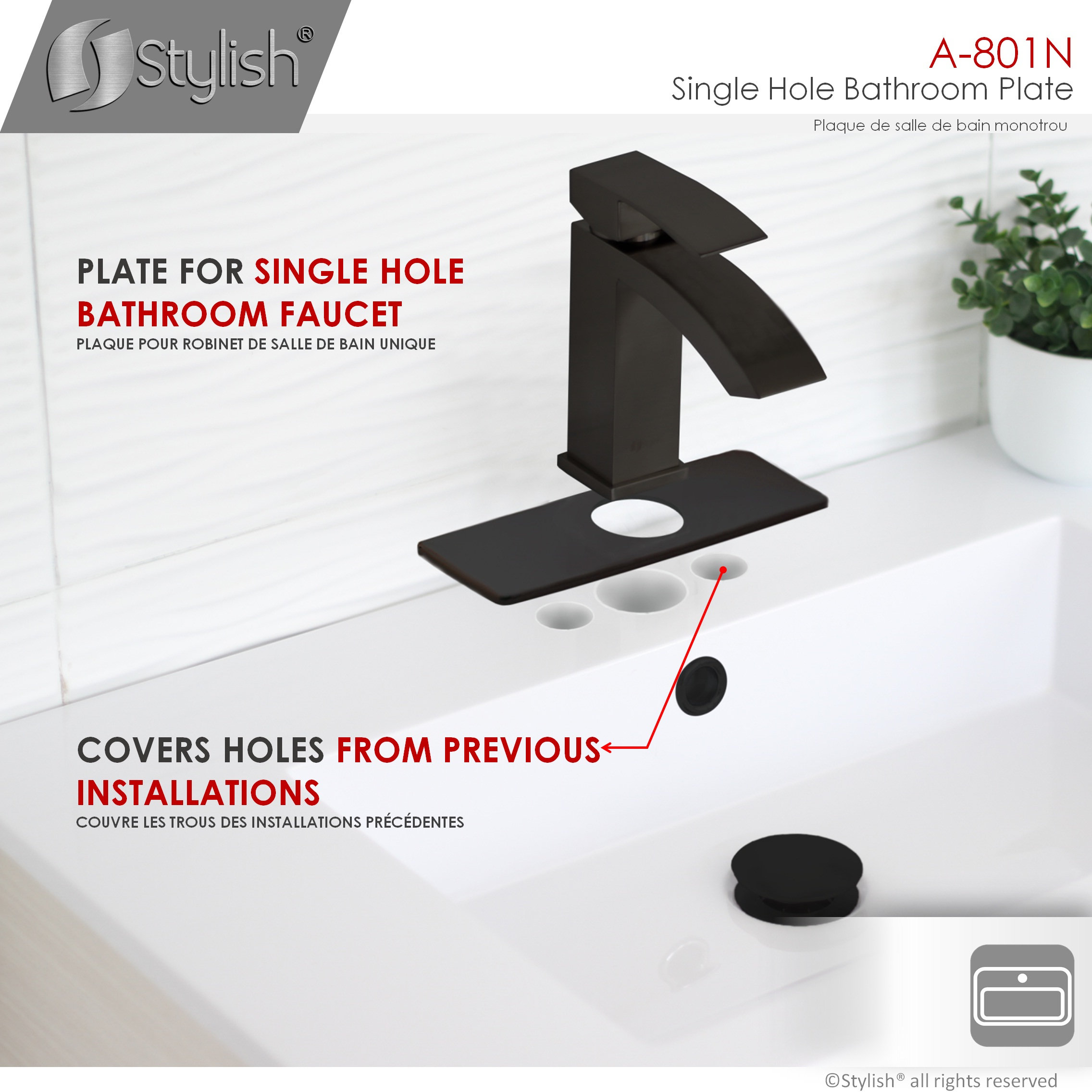 STYLISH 6 1/8" Matte Black Bathroom Square Deck Plate