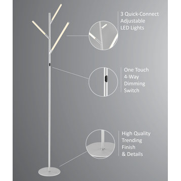 Lite Source LS-83667 Lorant 3 Light 75" Tall LED Tree Floor Lamp - Silver