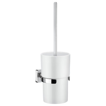 Ice Toilet Brush Wallmount- Porcelain, Polished Chrome/White Porcelain