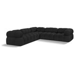 Meridian Furniture - Ames Boucle Fabric L-Shaped Modular Sectional, Black, 5-Piece: 2 Armless Chair, 3 Corner Chair - Introduce a touch of modern sophistication to your living area with the exquisite Ames Boucle Fabric Sectional. With plush black boucle fabric and unique design, it will elevate the visual appeal of your living space. This elegant and captivating sectional can be mixed and matched with other pieces from the collection to create an endless array of stunning looks. So, get ready to transform your living area into an inviting and stylish haven with the Ames Boucle Fabric Sectional.