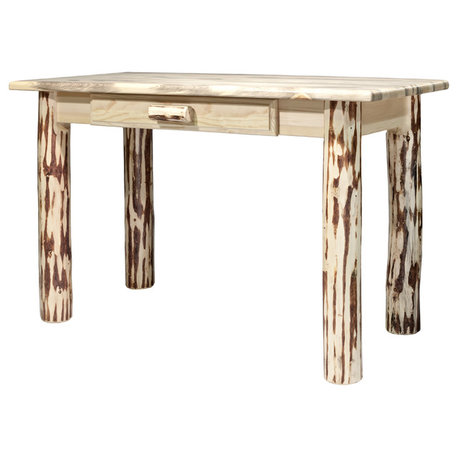 Montana Log Collection Wood Writing Desk In Clear Lacquer Finish MWDLWV