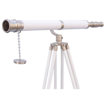 Floor Standing Brushed Nickel With White Leather Galileo Telescope 65''