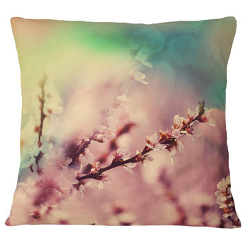 Blossoming Pink Cherry Branches Floral Throw Pillow, 16"x16"