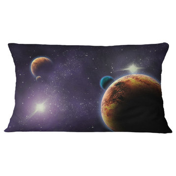 Planets in Deep Dark Space Contemporary Throw Pillow, 12"x20"