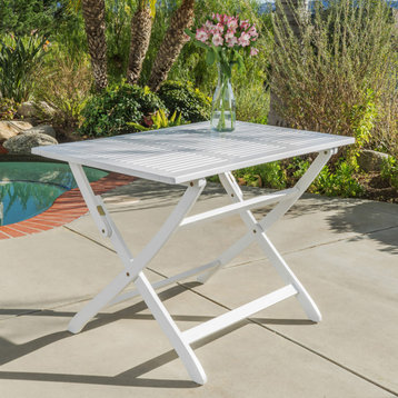 GDF Studio St. Nevis Outdoor Acacia Wood Foldable Dining Table, White