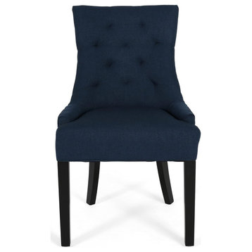 Set of 2 Dining Chair, Tapered Legs With Diamond Tufted Backrest, Navy Blue
