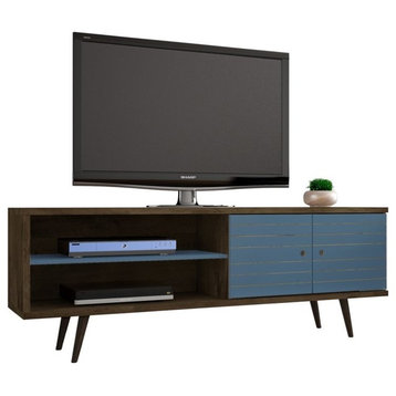 Manhattan Comfort Liberty Wood TV Stand for TVs up to 60" in Brown/Aqua Blue