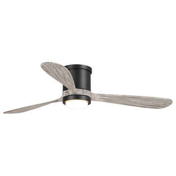 52 in Dimmable Flush Mounted Ceiling fan With 3 Blades and Remote Kit, Matte Black