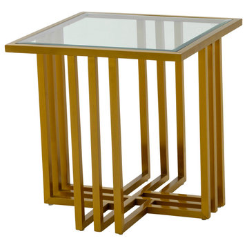 Modrest Kodiak Glam Clear Glass and Gold Glass End Table