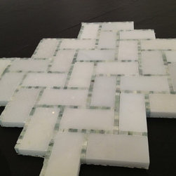 Glacier White Herringbone with MIng micro mosaics polished - Tile