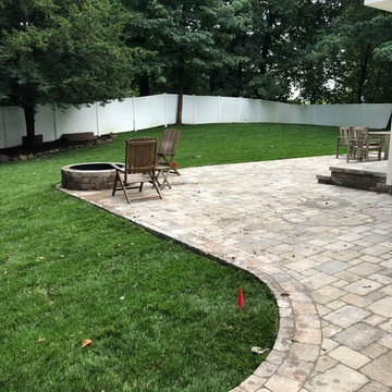 Unilock Brussels Patio, Steps & Landing ft. Unilock Sunset Round Firepit Install