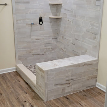 Bathroom Renovation- Custom Shower & Bench- Vinyl Plank Flooring