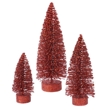 Vickerman 3-Piece Oval Tree Set, Red Glitter