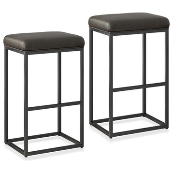 30" PU Leather Bar Height Bar Stools Set of 2, with Metal Base, Grey & Black