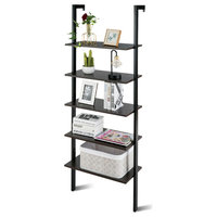 COSTWAY 5-Tier Ladder Shelf, Tall Narrow Wall Bookshelf Open Display Rack, Metal Frame Wooden - View #9