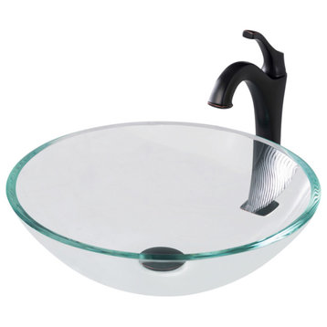 Glass Vessel Sink, Arlo Bathroom Faucet, PU Drain, Mount Ring, Matte Black