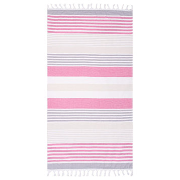 Meera Stripe Soft Oversized Cotton Beach Towel, Fuschia