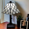 15" Tiffany Style White Stained Glass with Crystals Table Lamp