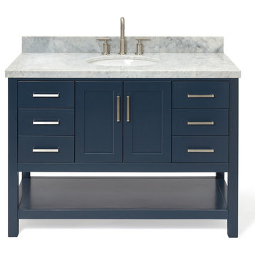 Ariel Magnolia 49" Oval Sink Bath Vanity Carrara Marble Gray, Midnight Blue, 1.5" Carrara Marble