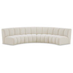Meridian Furniture - Infinity Black Boucle Fabric Upholstered Arc Shaped Modular Sectional, Cream, 4-Piece, Arc-Shaped - Mix and match this Infinity boucle fabric modular chair with other items in the Infinity collection to find the best possible seating solution for your gang. Rich cream boucle fabric feels welcoming and soft to the skin, so you stay seated comfortably for the big game or while watching your favorite programs. Deep channel tufting adds to the longevity and durability of this modular chair while giving it texture.