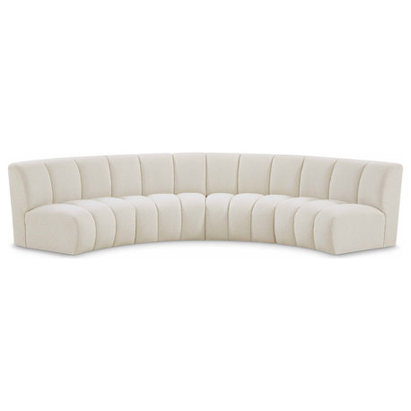 Infinity Black Boucle Fabric Upholstered Arc Shaped Modular Sectional, Cream, 4-Piece, Arc-Shaped