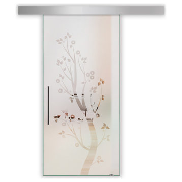 Sliding Glass Barn Door With Different Frosted Designs  ALU100, 32"x84", Semi-Private