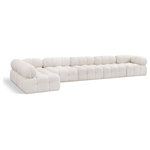 Meridian Furniture - Ames Boucle Fabric L-Shaped Modular Sectional, Cream, 6-Piece: 4 Armless Chair, 2 Corner Chair - Introduce a touch of modern sophistication to your living area with the exquisite Ames Boucle Fabric Sectional. With plush cream boucle fabric and unique design, it will elevate the visual appeal of your living space. This elegant and captivating sectional can be mixed and matched with other pieces from the collection to create an endless array of stunning looks. So, get ready to transform your living area into an inviting and stylish haven with the Ames Boucle Fabric Sectional.