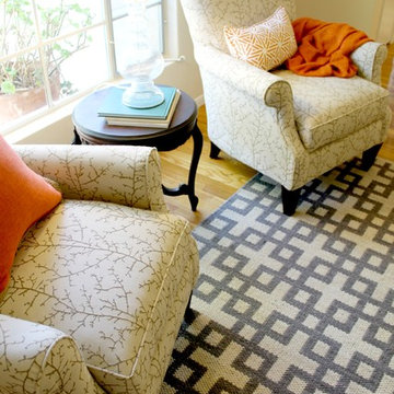 Vine Pattern Armchairs and Greek Key Rug