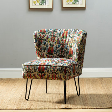 Tufted Side Chair With Metal Legs, Floral