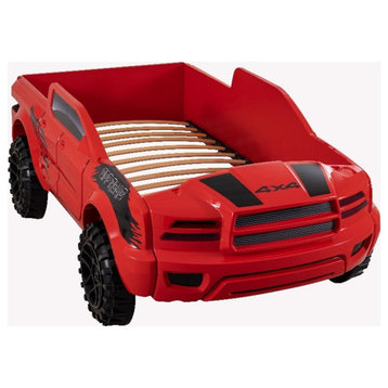 Furniture of America Spela Off-Road Truck Twin Wood Bed in Red