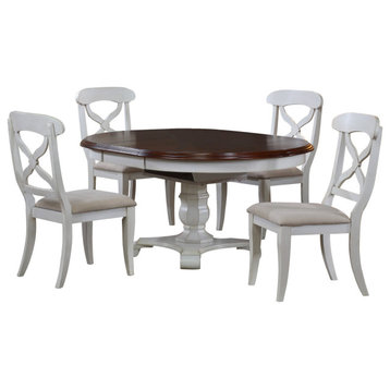 Andrews 5 Piece Butterfly Leaf Dining Set, Antique White Ad Chestnut Brown