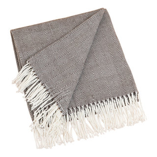 50x60 Woven Warmth Textured Striped with Fringe Throw Blanket Black -  Saro Lifestyle