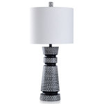 StyleCraft - Asha Urban Ebony Transitional Table Lamp White Shade - Perfect for a home office, bedroom or reading nook setting, the StyleCraft Asha urban ebony transitional table lamp adds subtle light to any indoor space. This lamp is made from strong polyresin material and boasts an etched design in the body and base. This lamp features a sleek black and white finish and is perfect for a modern design scheme.