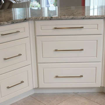 Geneseo, IL- Painted White Kitchen With Mirrored Cabinets and Full-Height Splash