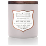 MVP Group International Inc. - Manly Indulgence Winters Edge Scented Jar Candle, Signature, 15 oz - Classic masculine fragrances fuse with unexpected ingredients for a truly gender free experience.Winter's Edge combines the cool green woods with a kick of spice from clove and nutmeg for a truly chill fragrance.Cool down with the brisk chill of Winter's Edge. Blended with notes of rustic herbal greens, clove, and cedarwood, Winter’s Edge delivers the crisp snap of a branch in the forest. Embrace the frozen tundra and relax into this woodsy inspired candle.The Signature Collection by Manly Indulgence is inspired by traditionally masculine fragrances that combine with fresh, organic elements. This collection explores both edgy and soft aromas for different personalities.  Featuring wooden wicks and matching wooden lids, the Signature collection is as unique as you are.