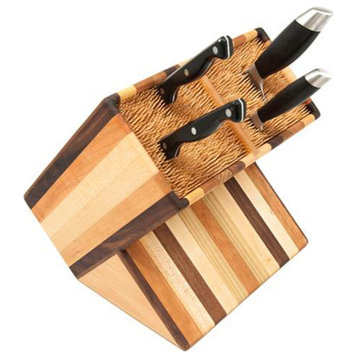 Large Wood Universal Knife Block without Knives Skewer 10 in USA Made Cherry, Double